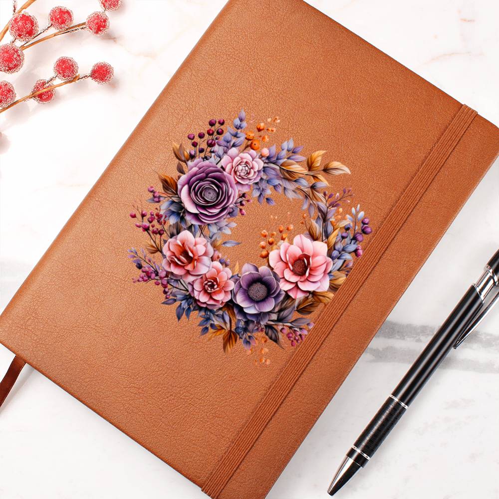 Floral Flower Wreath 086 - Vegan Leather Journal