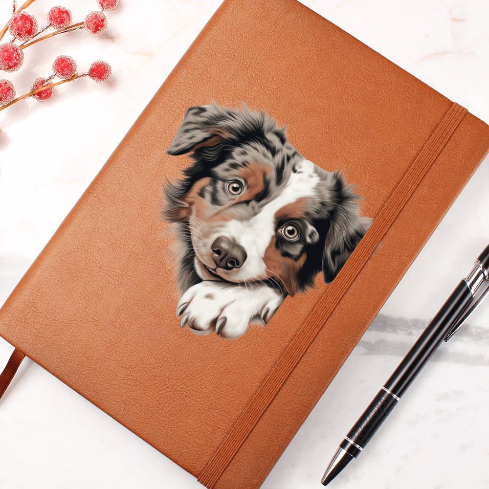 Australian Shepherd Peeking - Vegan Leather Journal
