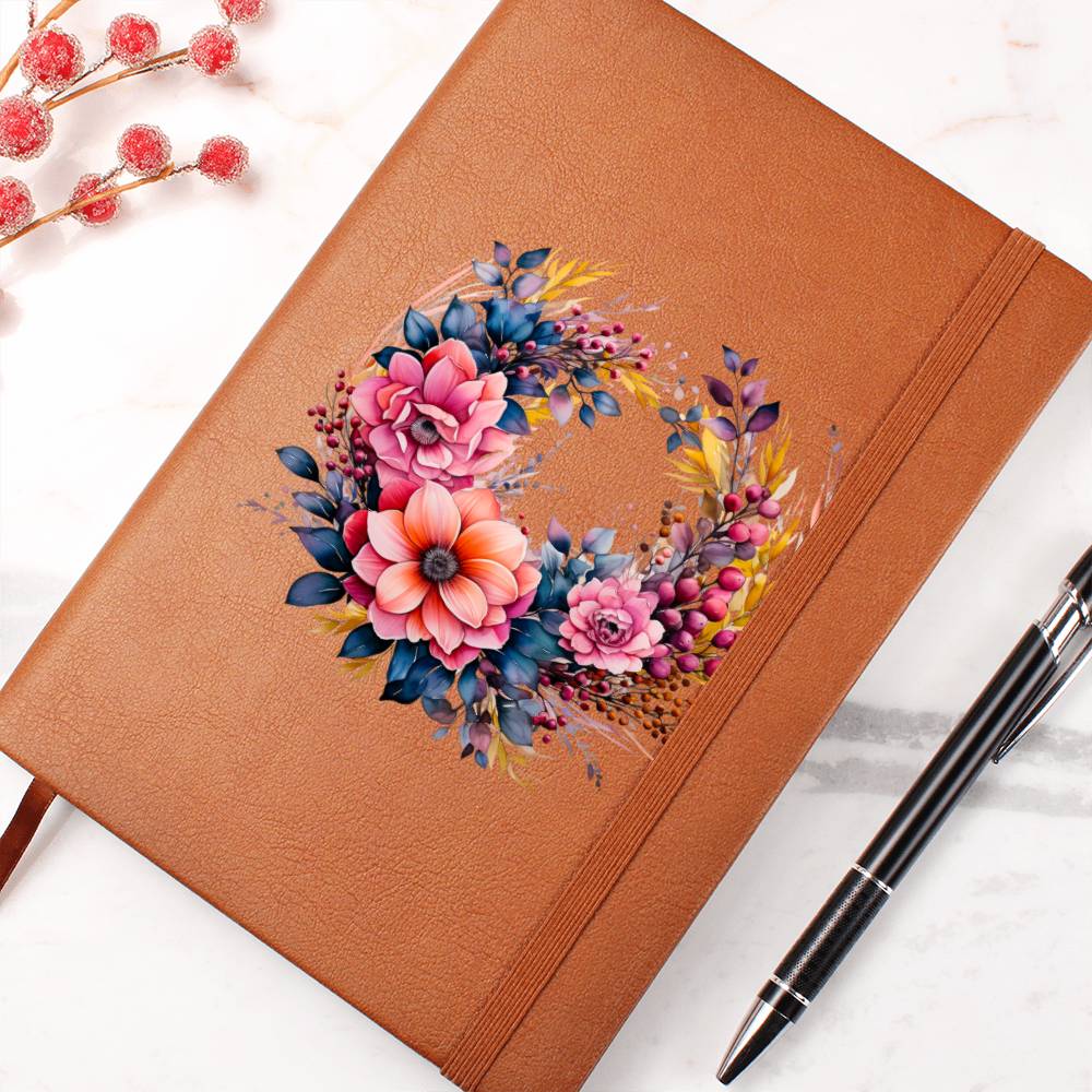Floral Flower Wreath 032 - Vegan Leather Journal