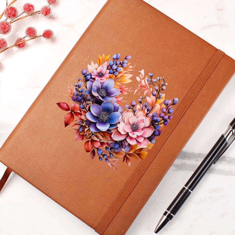 Floral Flower Wreath 126 - Vegan Leather Journal