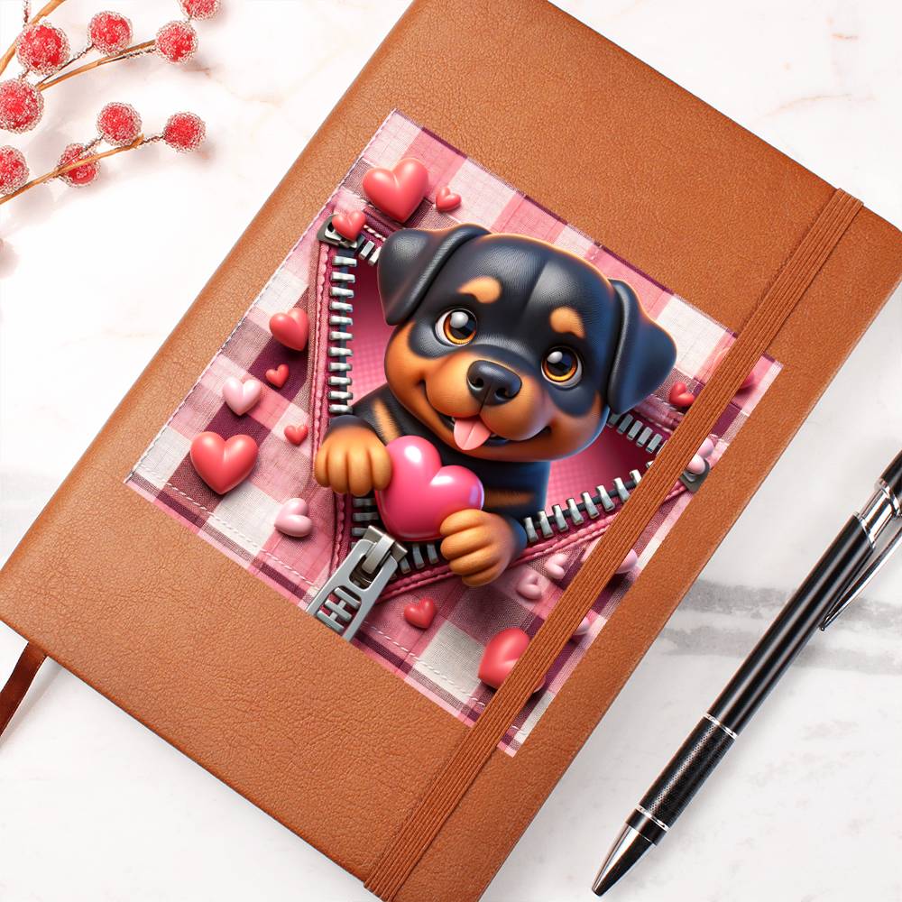 Valentine's Day Dog And Zipper 019 - Vegan Leather Journal
