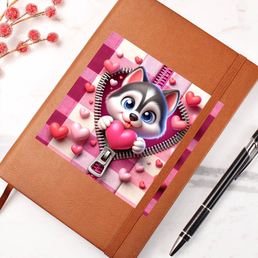 Valentine's Day Dog And Zipper 022 - Vegan Leather Journal