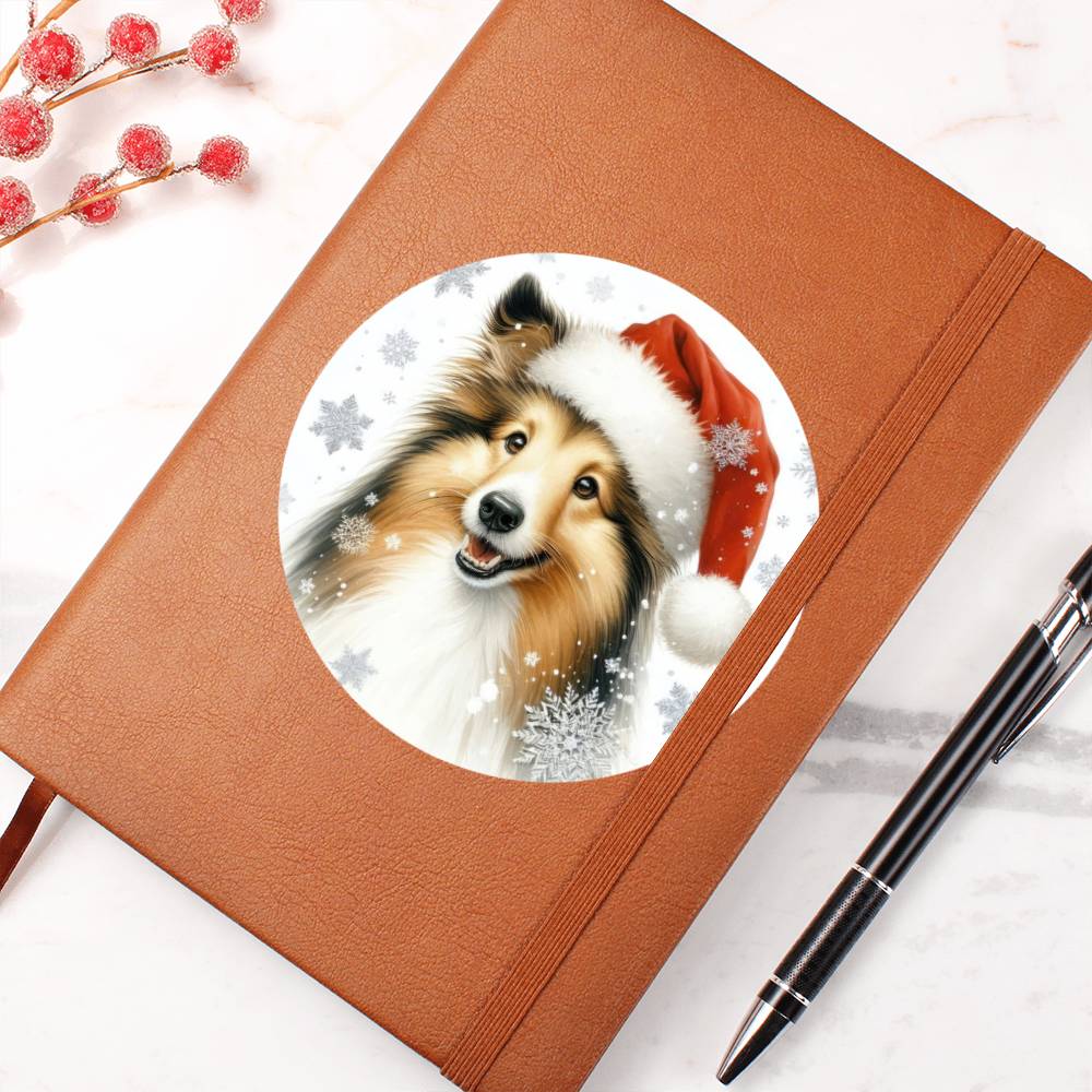 Christmas Dog - Shetland Sheepdog - Vegan Leather Journal