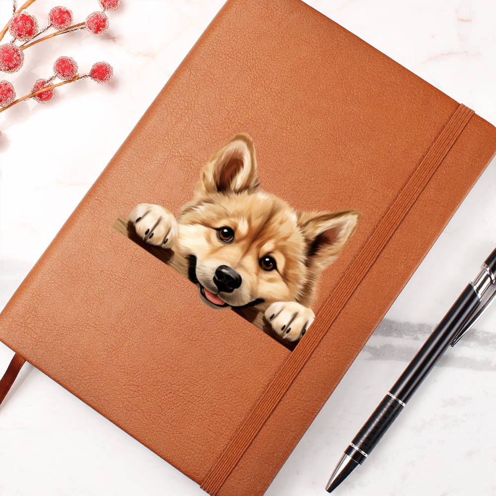Norwegian Buhund Peeking - Vegan Leather Journal