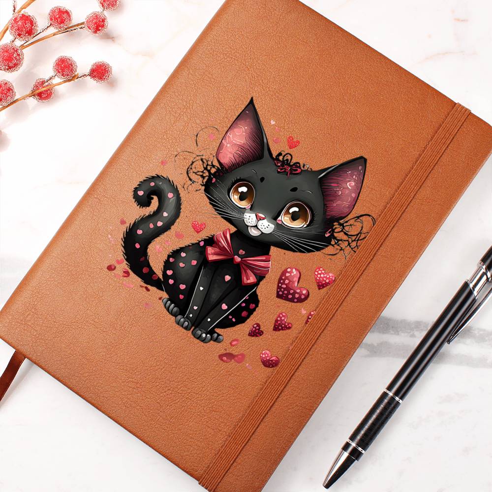 Valentine's Day Black Cat 002 - Vegan Leather Journal