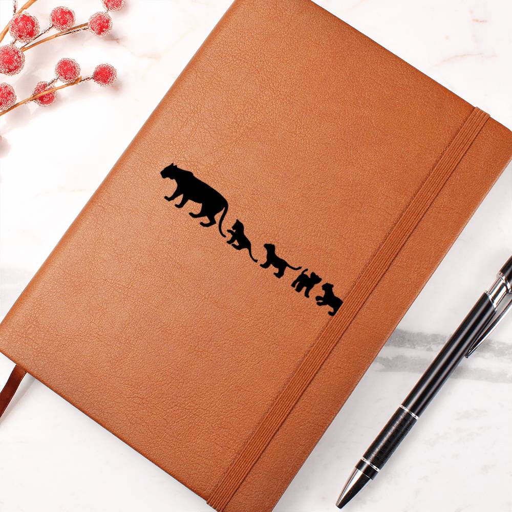 Mama Lioness With 4 Cubs - Vegan Leather Journal