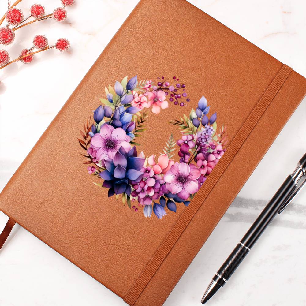 Floral Flower Wreath 138 - Vegan Leather Journal