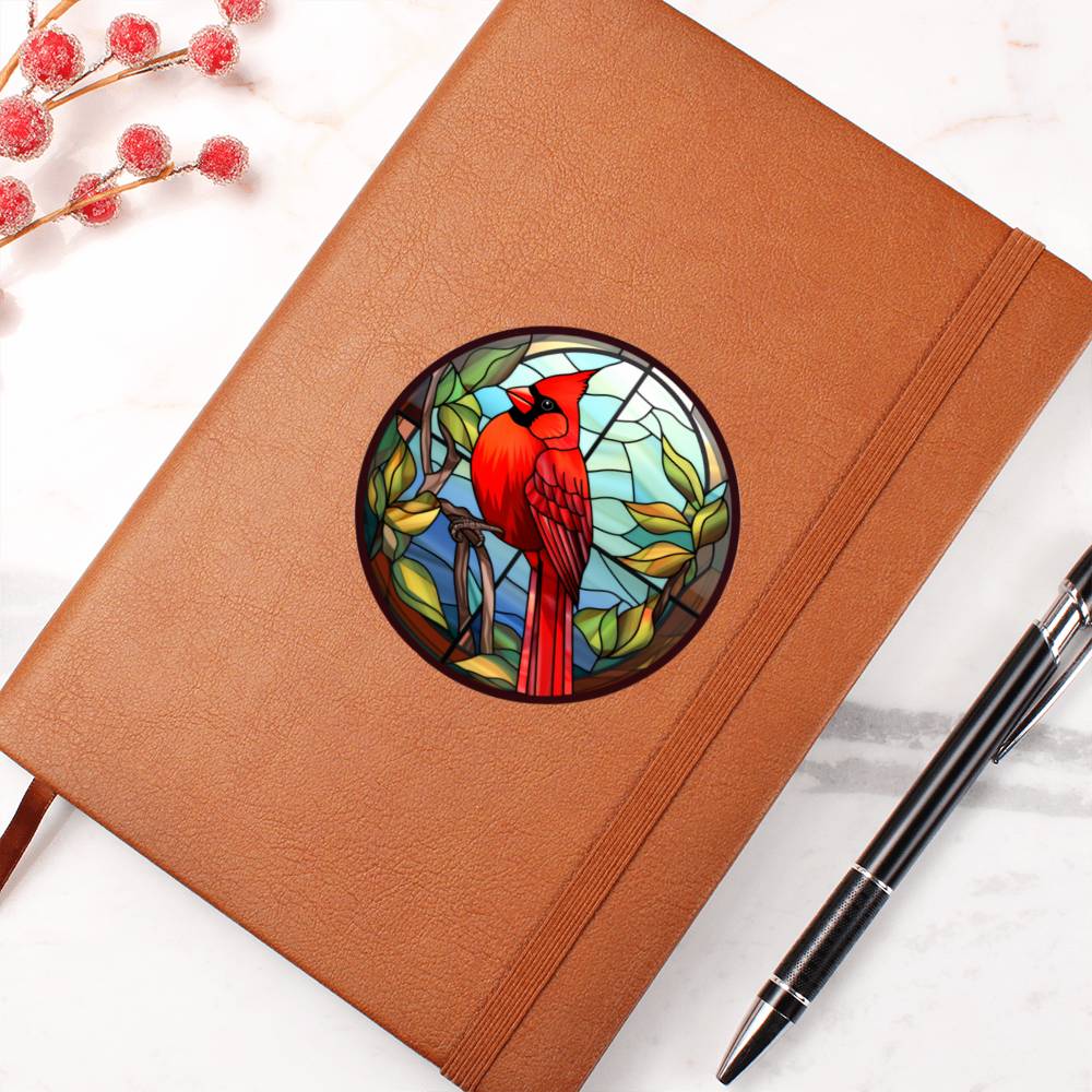 Christmas Red Cardinal Stained Glass Design 002 - Vegan Leather Journal