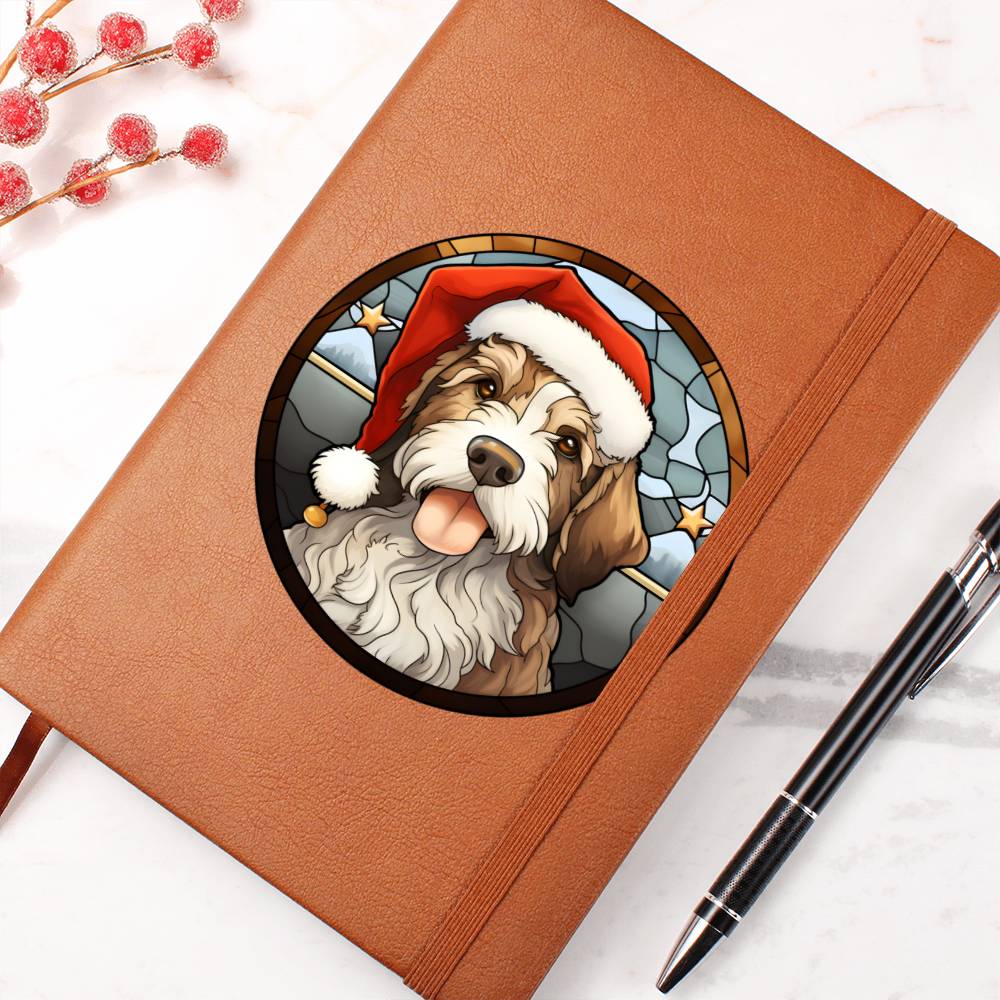 Dog Stained Glass Christmas Design 021 - Vegan Leather Journal