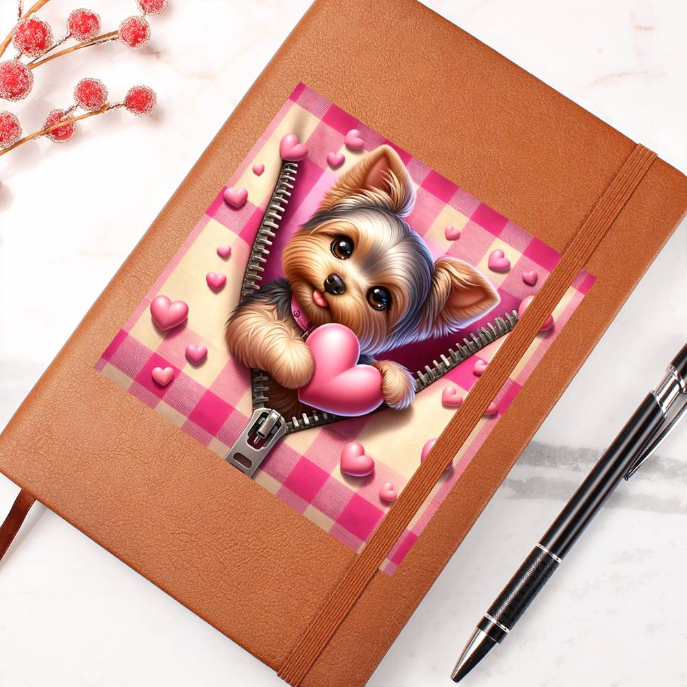 Valentine's Day Dog And Zipper 031 - Vegan Leather Journal