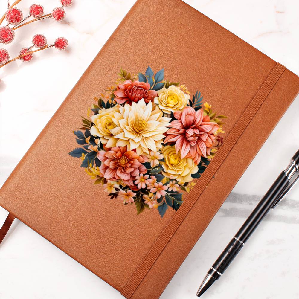 Floral Flower Wreath 038 - Vegan Leather Journal
