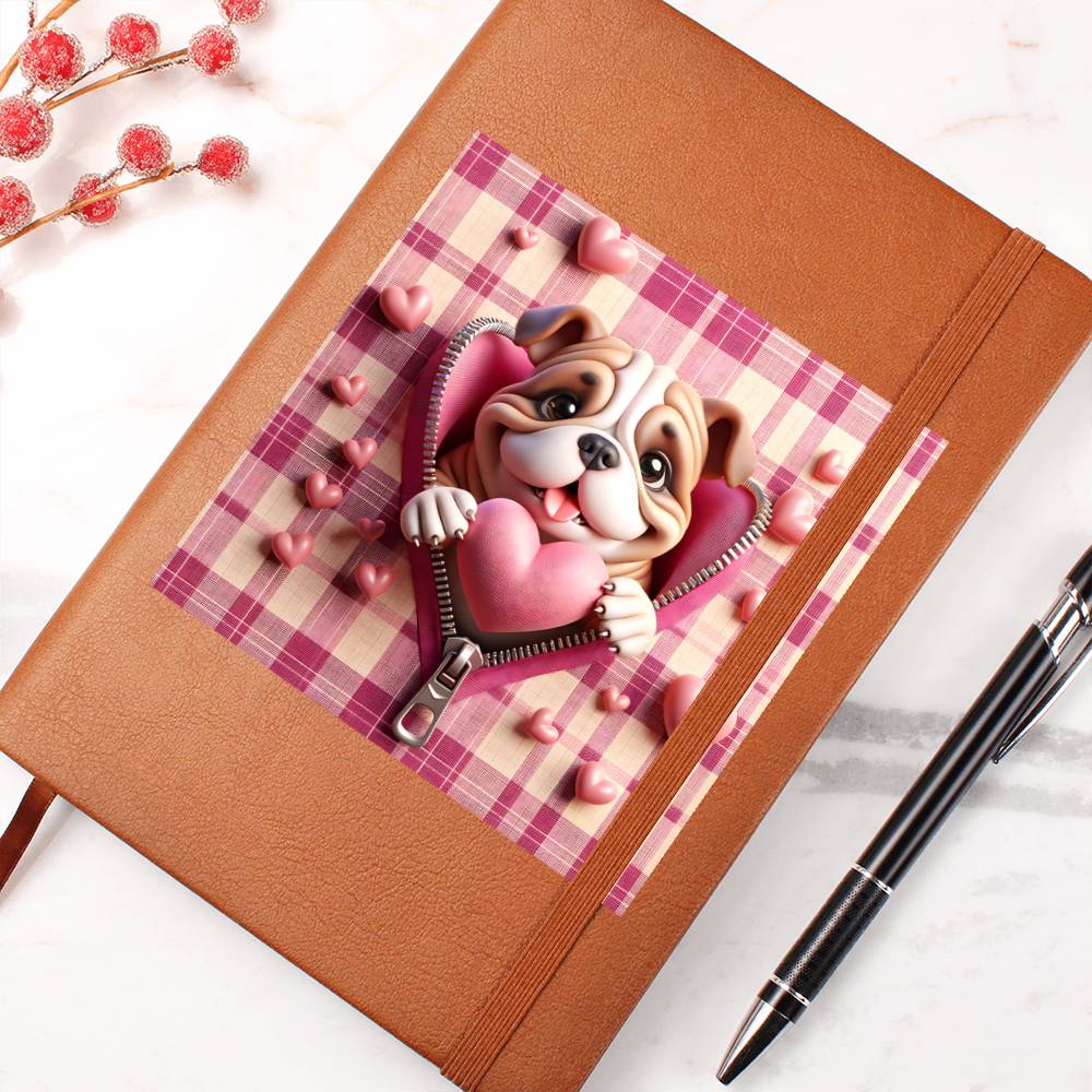 Valentine's Day Dog And Zipper 007 - Vegan Leather Journal