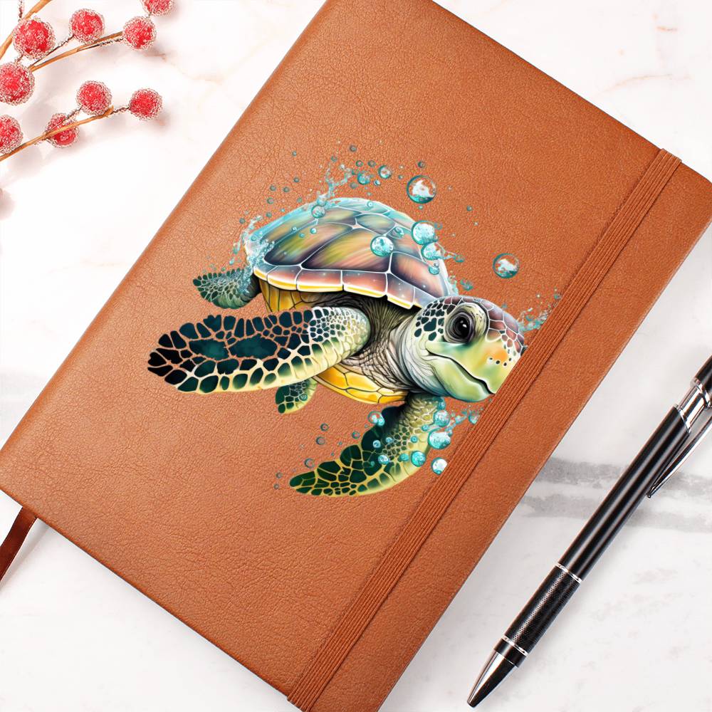 Cute Sea Turtle 004 - Vegan Leather Journal