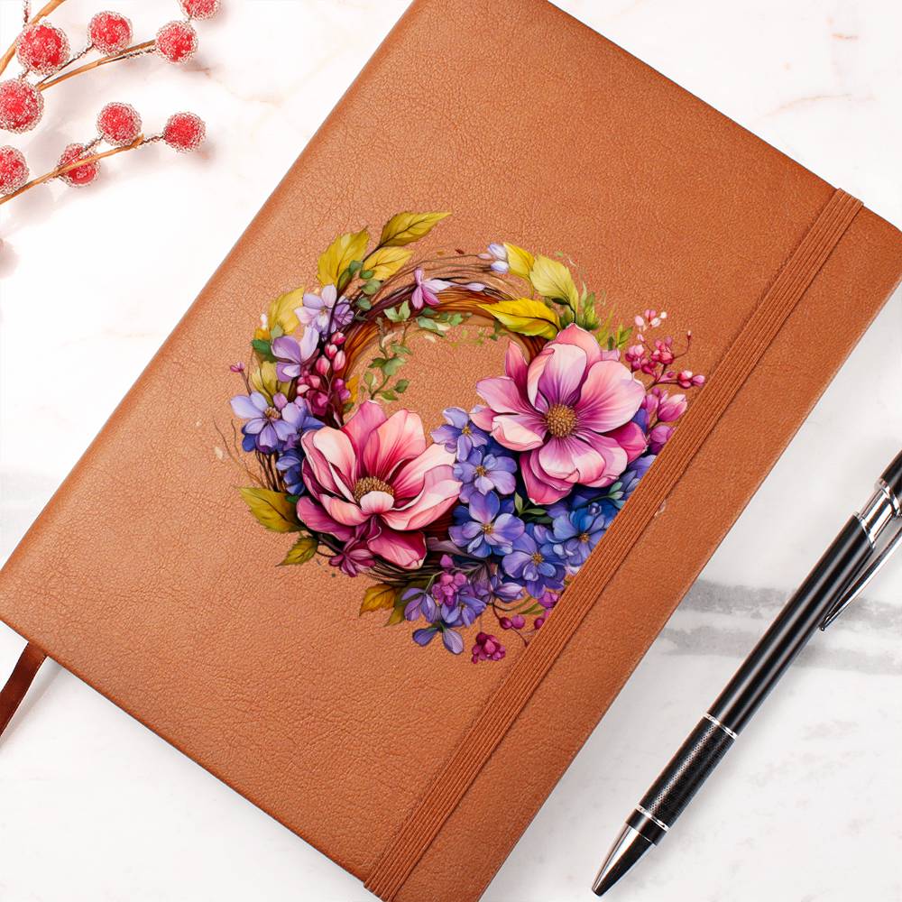 Floral Flower Wreath 099 - Vegan Leather Journal