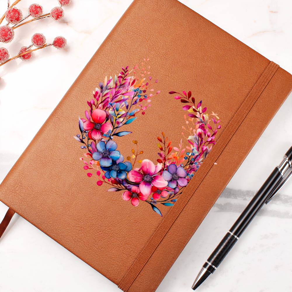 Floral Flower Wreath 013 - Vegan Leather Journal