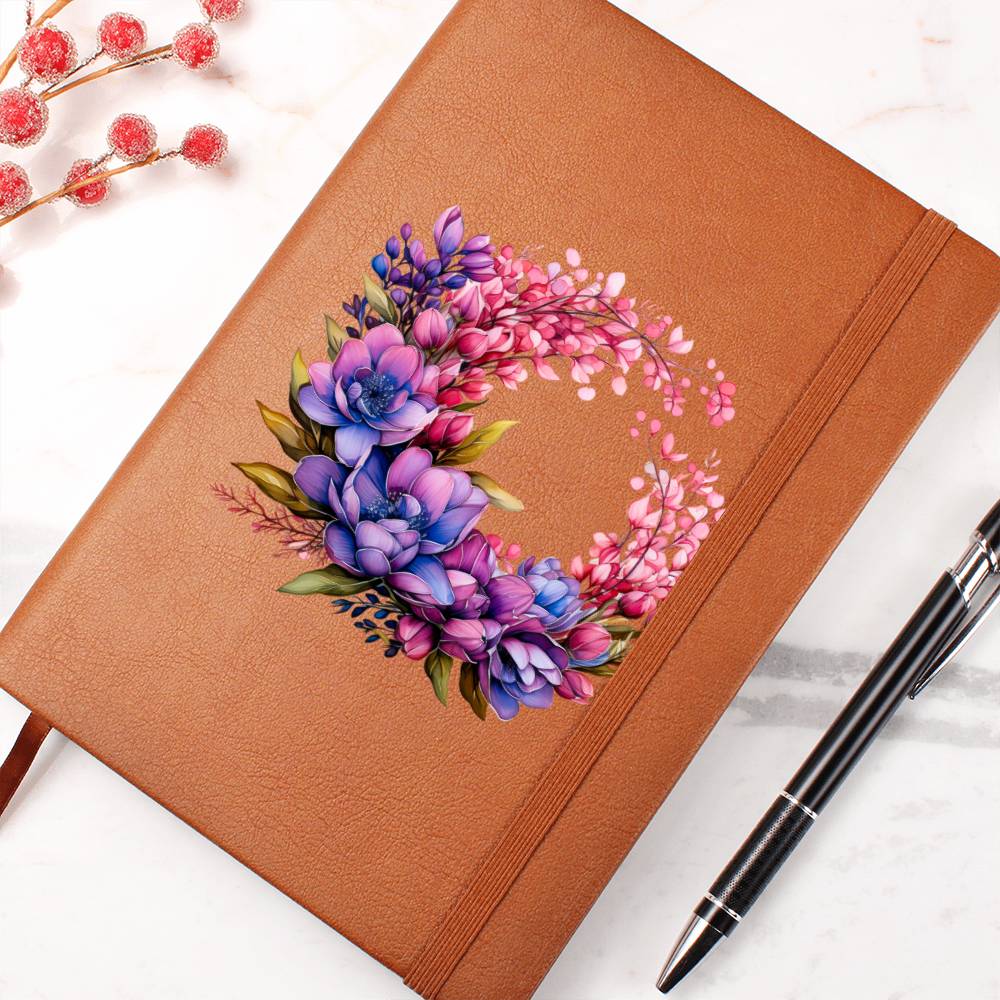 Floral Flower Wreath 132 - Vegan Leather Journal