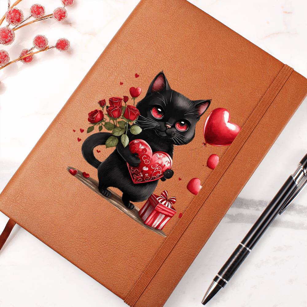 Valentine's Day Black Cat 029 - Vegan Leather Journal