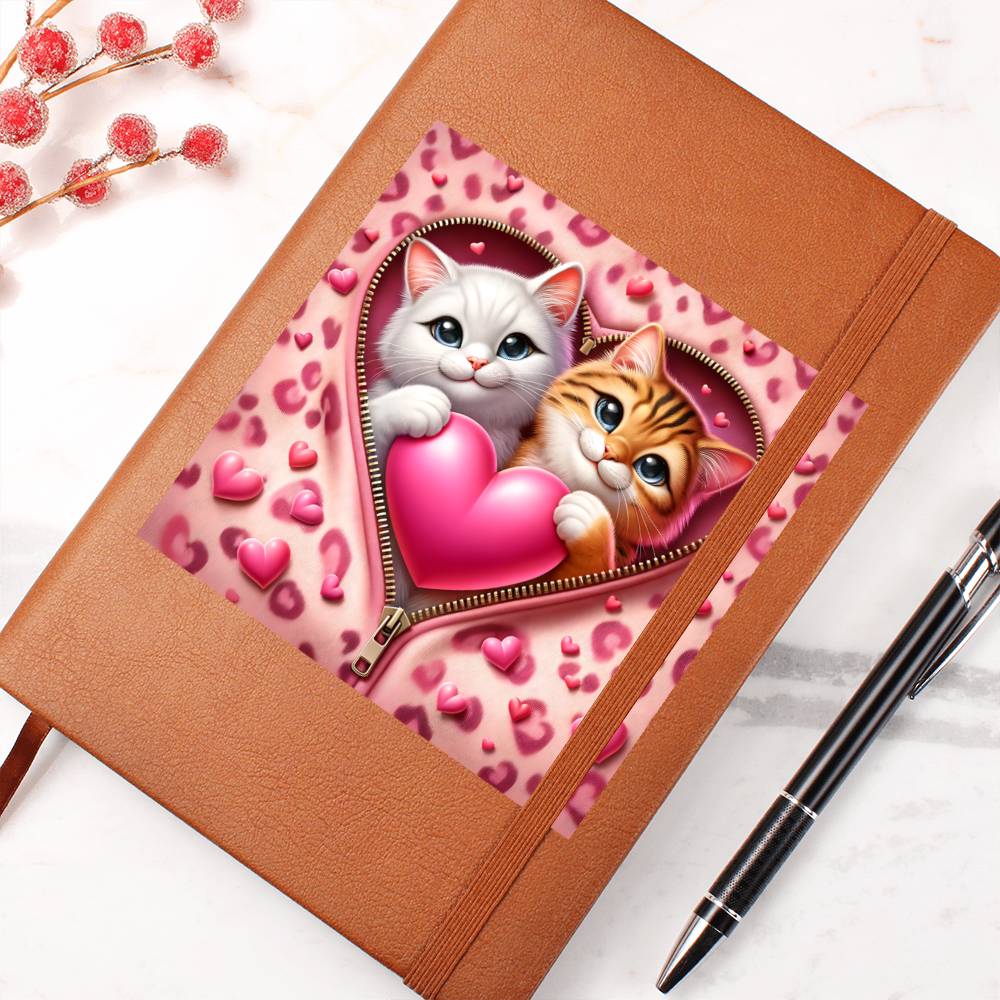 Valentine's Day Cat And Zipper 017 - Vegan Leather Journal