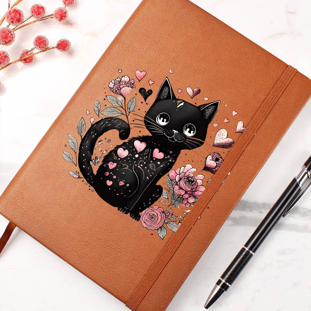Valentine's Day Black Cat 004 - Vegan Leather Journal