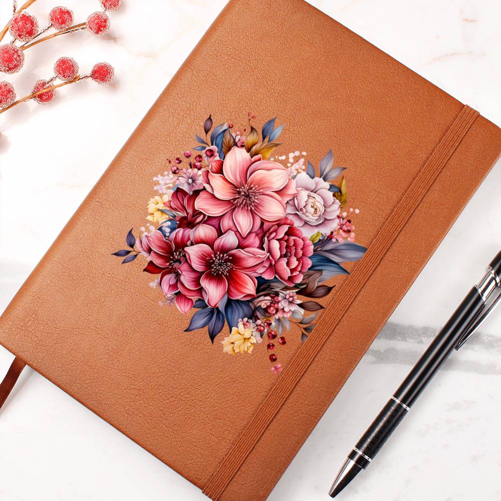 Floral Flower Wreath 110 - Vegan Leather Journal
