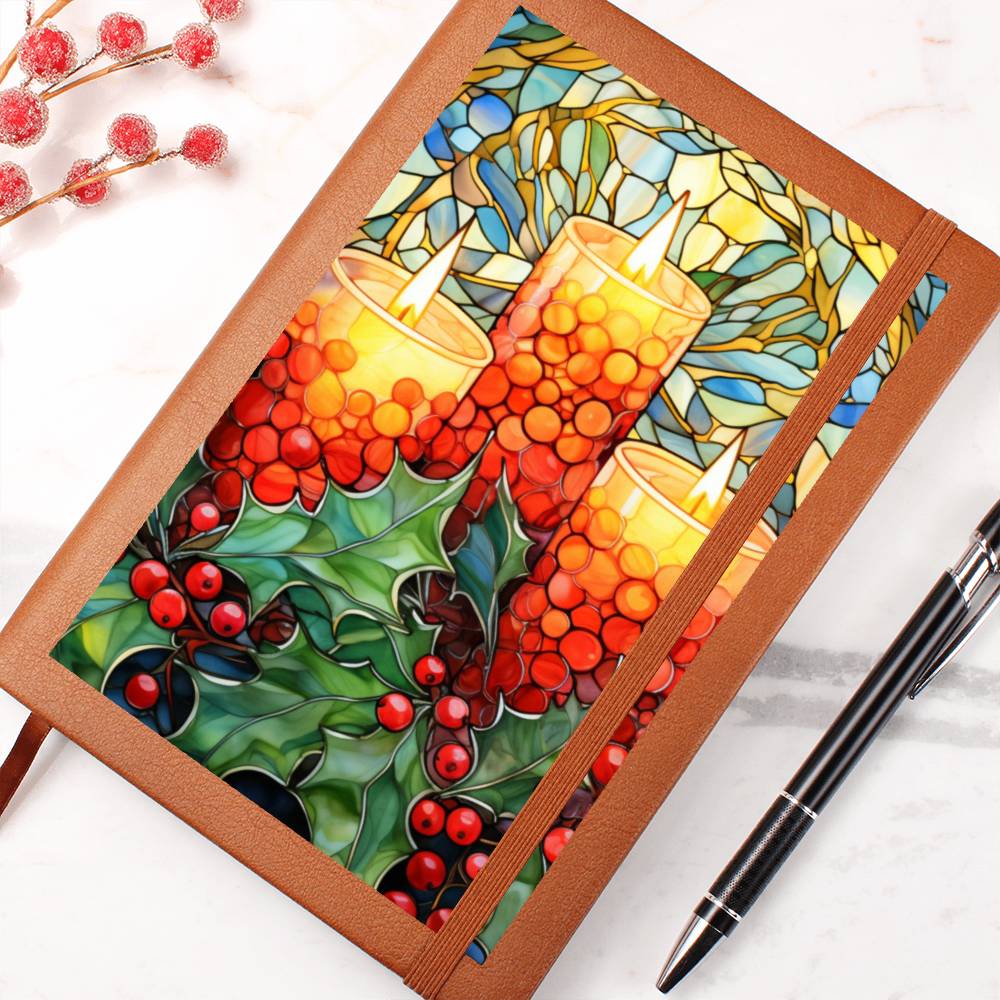 Christmas Stained Glass Design 022 - Vegan Leather Journal