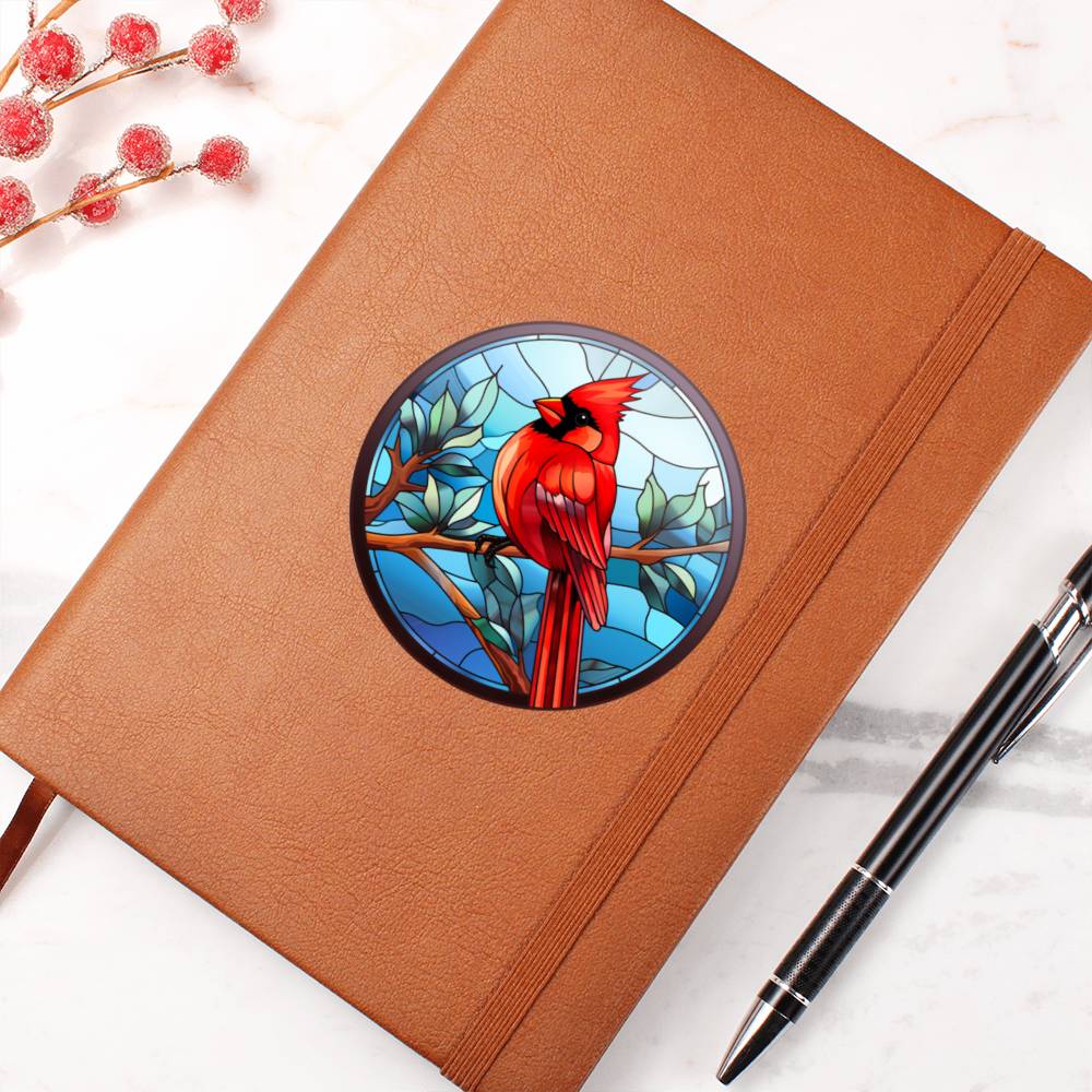 Christmas Red Cardinal Stained Glass Design 009 - Vegan Leather Journal