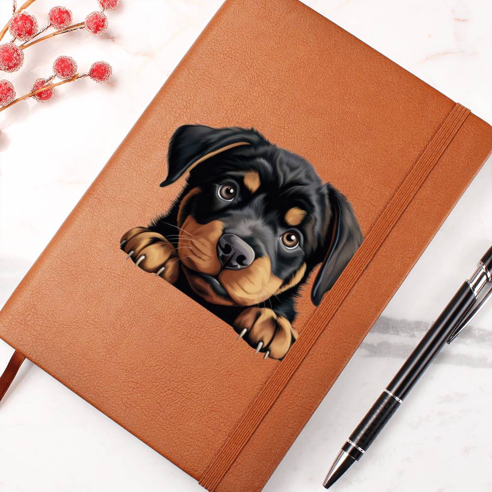 Rottweiler Peeking - Vegan Leather Journal
