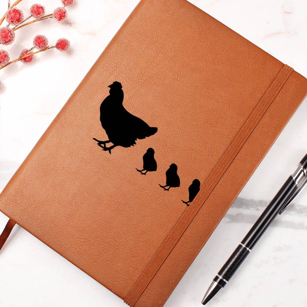 Mama Chicken With 3 Chicks - Vegan Leather Journal