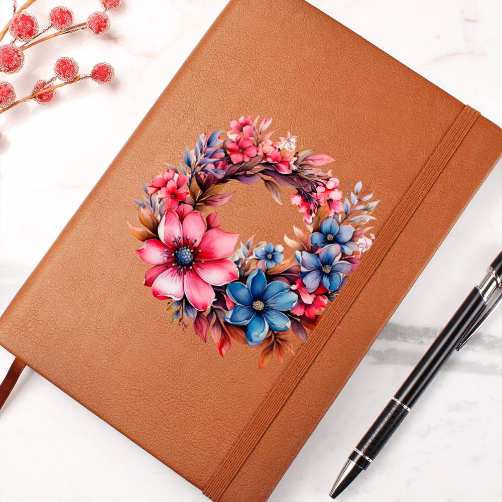 Floral Flower Wreath 024 - Vegan Leather Journal