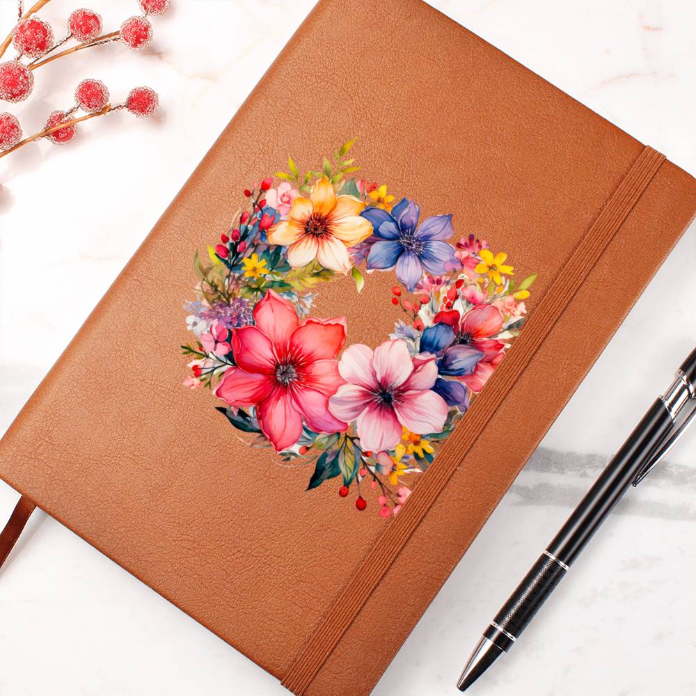 Floral Flower Wreath 057 - Vegan Leather Journal