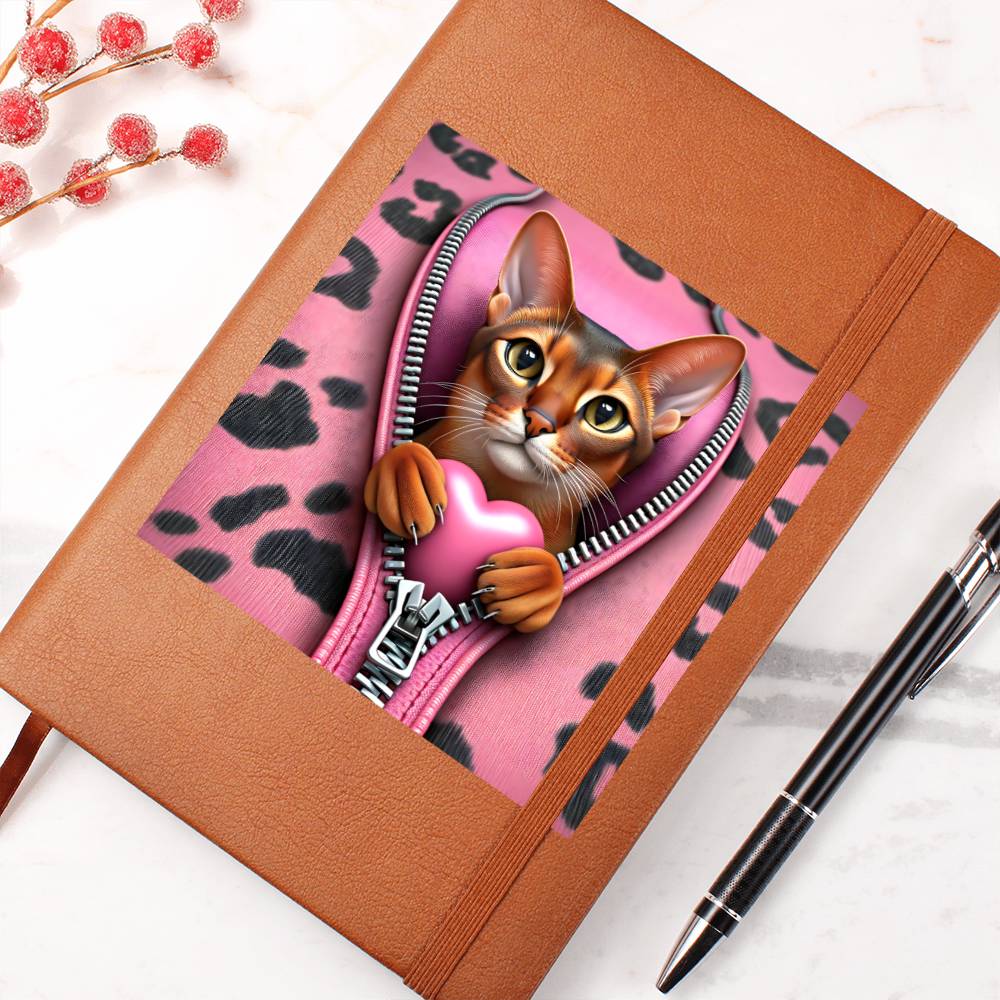 Valentine's Day Cat And Zipper 022 - Vegan Leather Journal