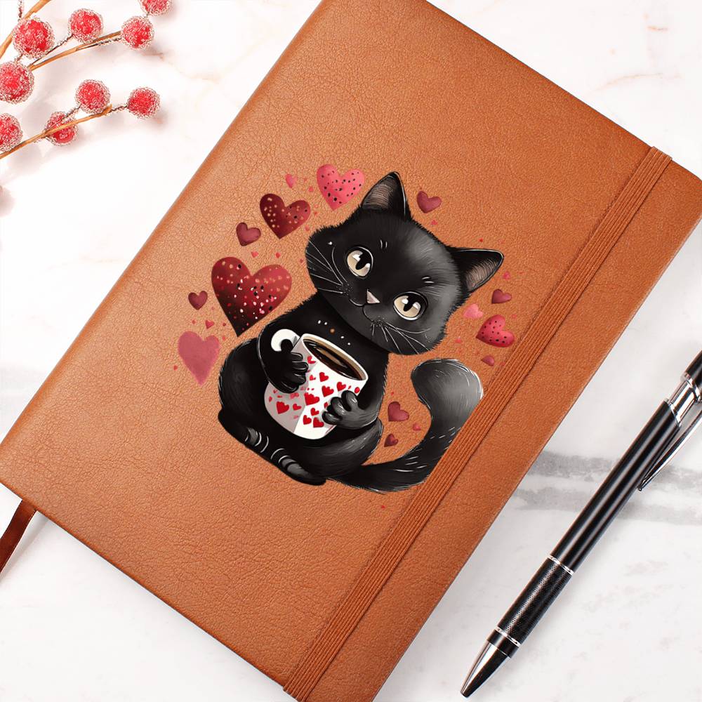 Valentine's Day Black Cat 012 - Vegan Leather Journal