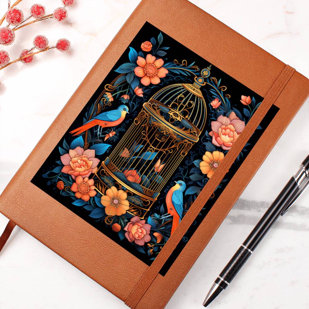 Birds And Floral Design 150 - Vegan Leather Journal