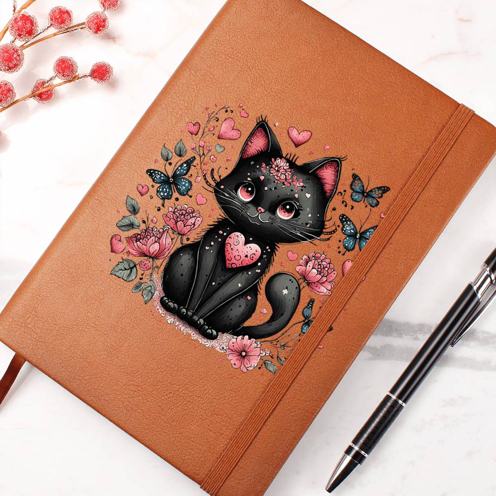 Valentine's Day Black Cat 076 - Vegan Leather Journal