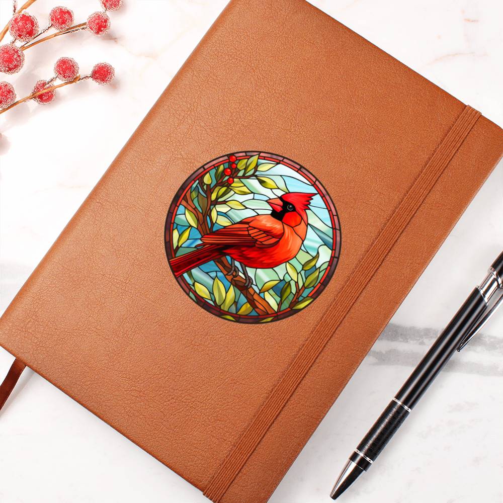 Christmas Red Cardinal Stained Glass Design 003 - Vegan Leather Journal
