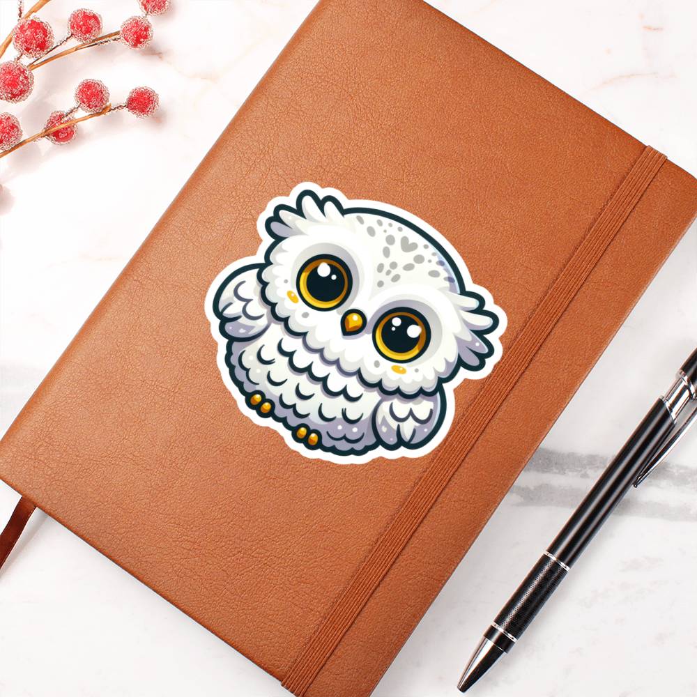 Cute Snowy Owl sticker 173 - Vegan Leather Journal