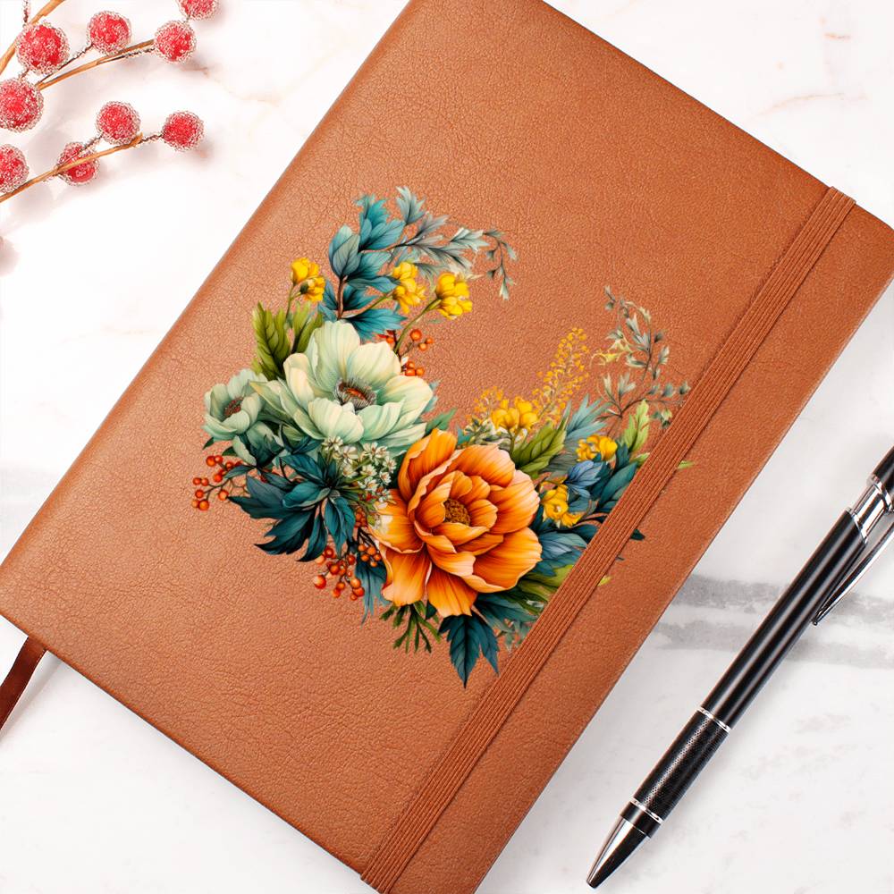 Floral Flower Wreath 109 - Vegan Leather Journal