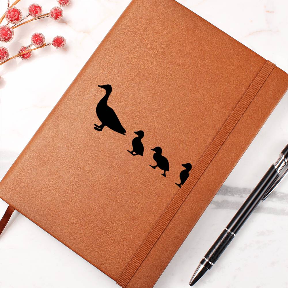 Mama Duck With 3 Ducklings - Vegan Leather Journal