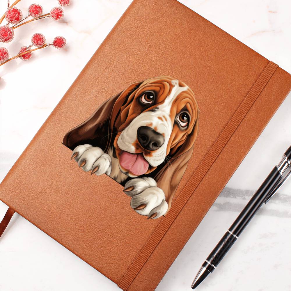 Basset Hound Peeking - Vegan Leather Journal