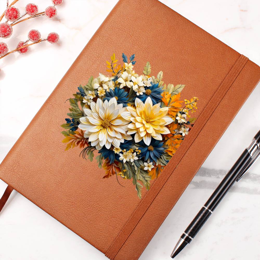Floral Flower Wreath 042 - Vegan Leather Journal