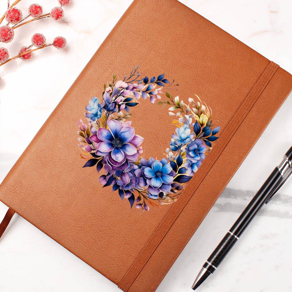 Floral Flower Wreath 087 - Vegan Leather Journal