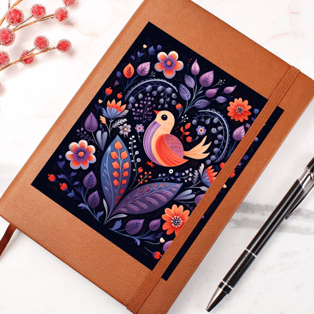 Birds And Floral Design 114 - Vegan Leather Journal