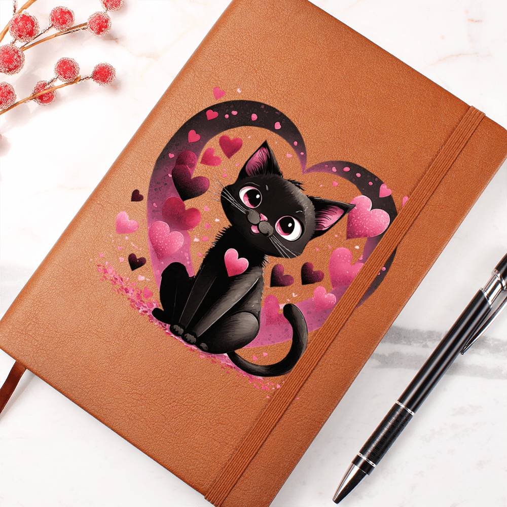Valentine's Day Black Cat 077 - Vegan Leather Journal