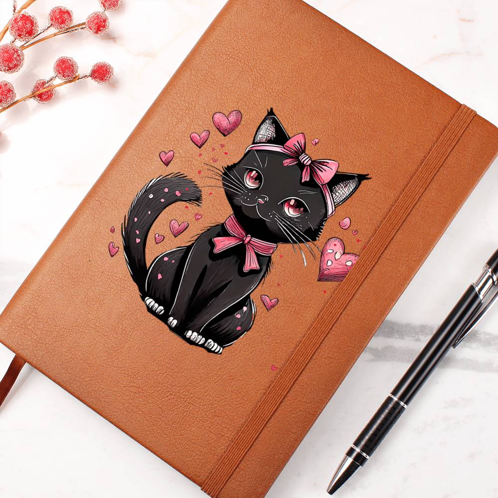 Valentine's Day Black Cat 043 - Vegan Leather Journal