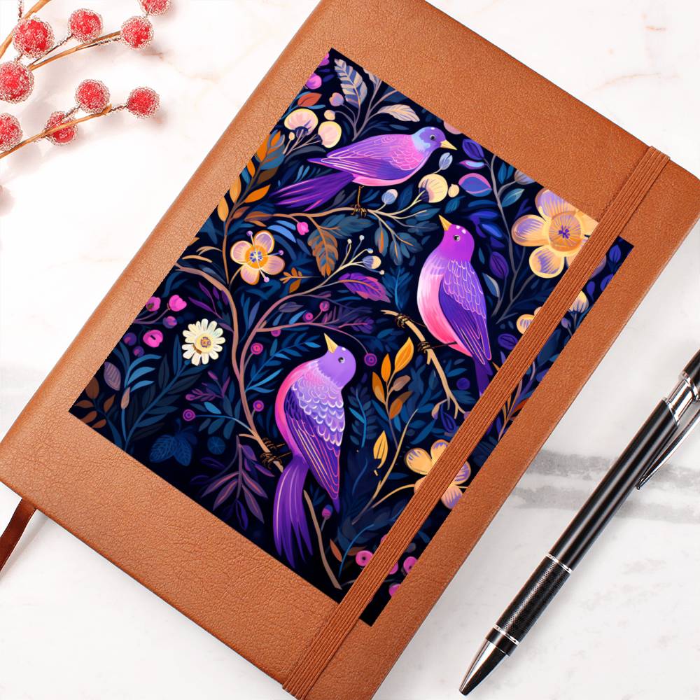 Birds And Floral Design 144 - Vegan Leather Journal
