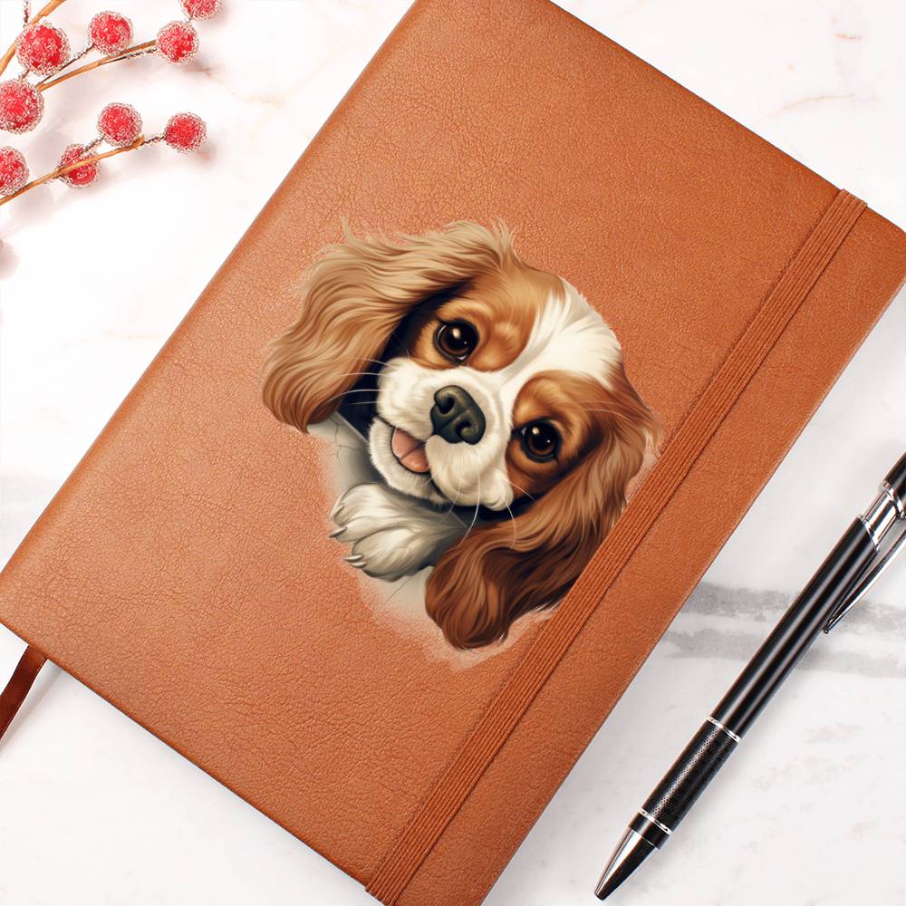 Cavalier King Charles Spaniel Peeking - Vegan Leather Journal