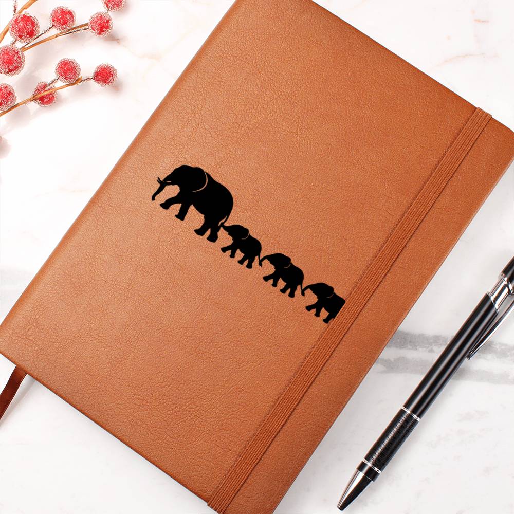 Mama Elephant With 3 Calves - Vegan Leather Journal