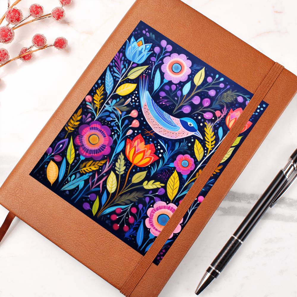 Birds And Floral Design 156 - Vegan Leather Journal