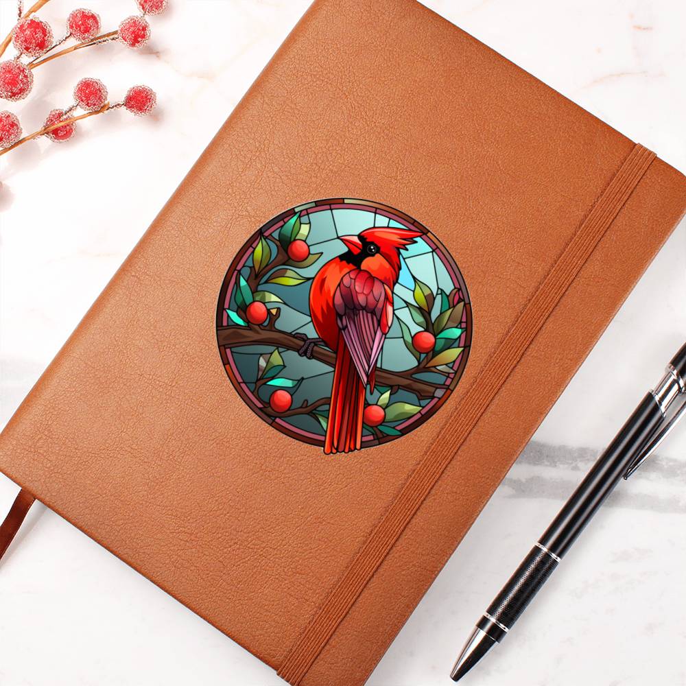 Christmas Red Cardinal Stained Glass Design 035 - Vegan Leather Journal