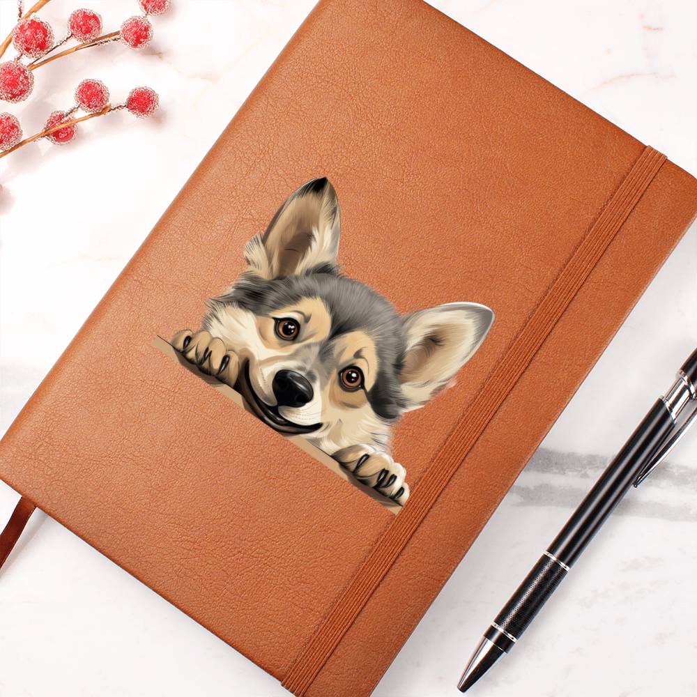 Swedish Vallhund Peeking - Vegan Leather Journal